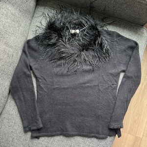 Pierre Cardin Black rabbit fur collar Sweater